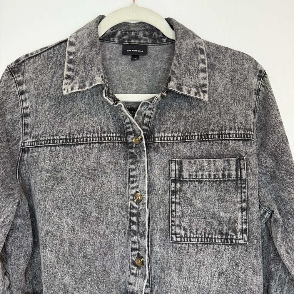 Who What Wear Charcoal Denim Shirt Dress - Picture 5 of 12